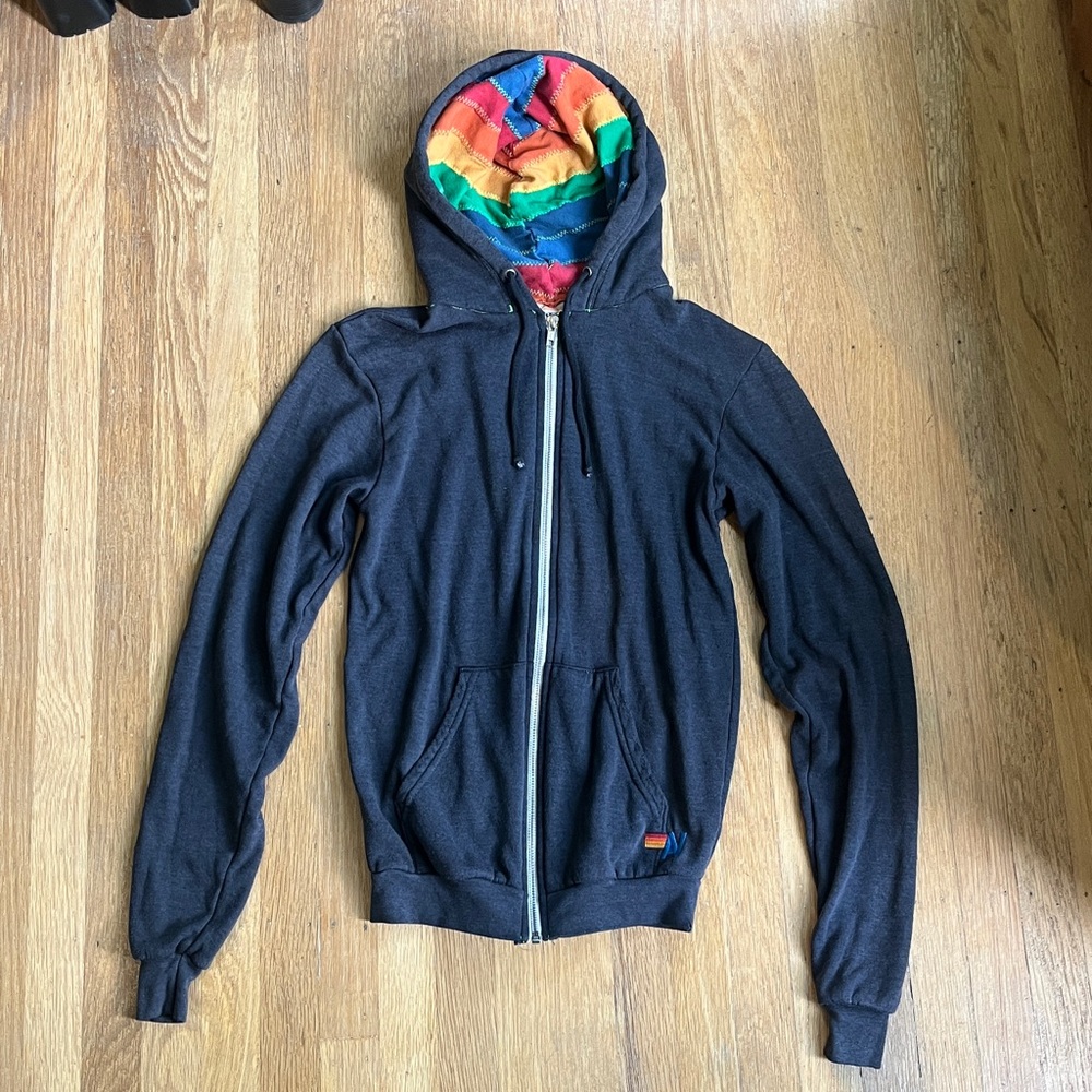 Aviator Nation ✨rare✨ rainbow hoodie quilted lining, M (fits S or XS)